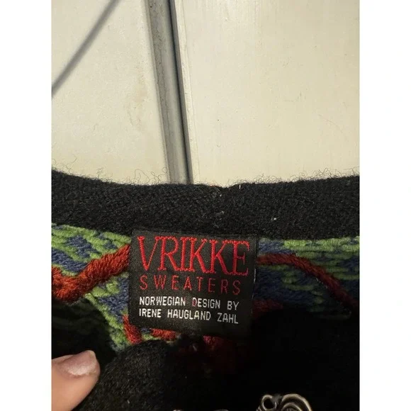 Vintage Vrikke Wool Nordic Knit Jacket Cardigan Women's S Green Sz S Folk Style - Picture 2 of 14